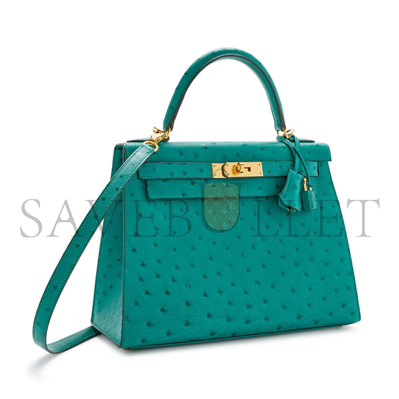 H**mes master vert verone ostrich kelly sellier 25 gold hardware (25*17*7cm)